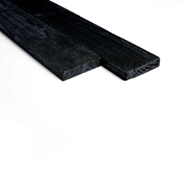 Douglas plank 2,2x10cm fijnbezaagd zwart 2m 01