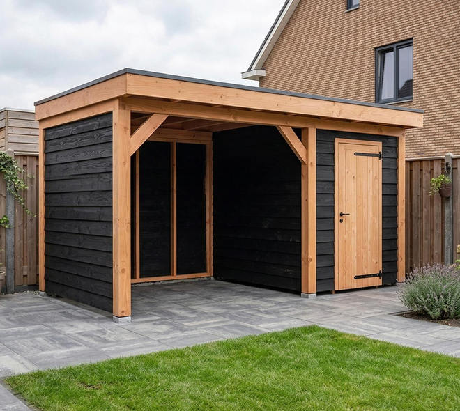 Douglas Overkapping Klassiek 3x5m. | Type 22 met schuur 06