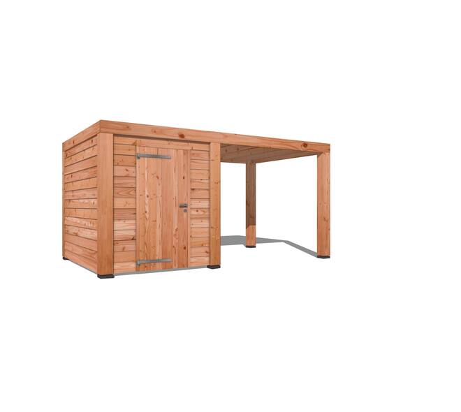 Douglas overkapping Strak FB 300x500cm met schuur 01